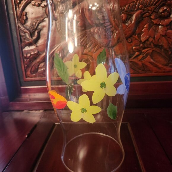 Hand Painted Glass Hurricane Candle Holder with Butterflies & Flowers 11" H - Picture 3 of 11